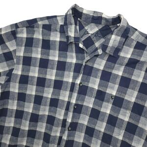 George Strait Shirt Mens XLT Blue Plaid Linen Blend Short Sleeve Button Up